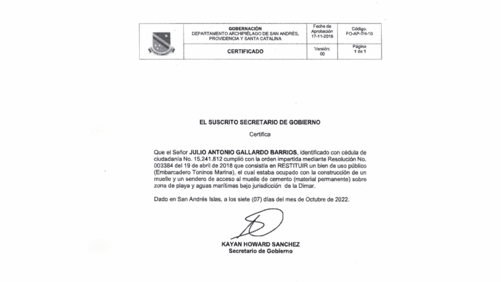 Documento anexo al expediente de la Acción Popular Rad. 88-001-23-33-000-2002-00004-00 del Tribunal Administrativo de San Andrés, Isla.